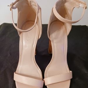 Nude Platform Faux Leather Ankle Strap Heeled Sandal Size:9